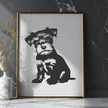 Full-body portrait of a cute miniature schnauzer breed, suitable for various uses including digital design.