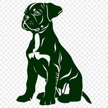 A colorful illustration of a sitting Boxer dog with a full body view.