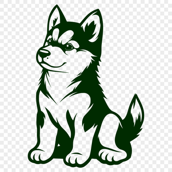 A high-quality, full-body illustration of a cute Husky dog sitting on its haunches.