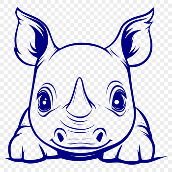 A cartoon rhino peeking out from behind a tree, illustrated in vector style.