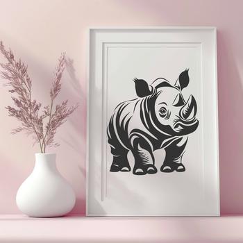An illustration of a rhino in a natural habitat, suitable for use as clip art.