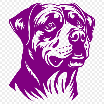 A close-up illustration of a Rottweiler's head, featuring its distinctive markings.