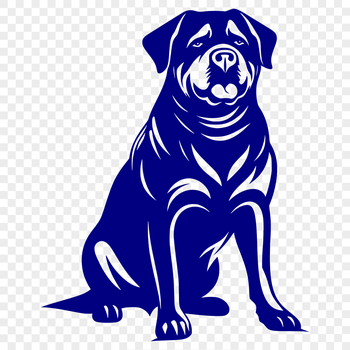 Close-up illustration of a full-body rottweiler dog sitting on its haunches.