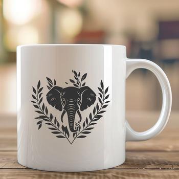 A detailed illustration of a majestic elephant's head with intricate floral patterns.