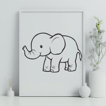A cute elephant illustration depicted from head to trunk with intricate details suitable for various design applications.