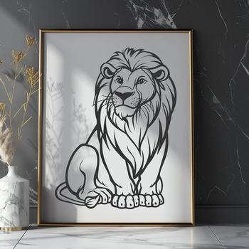 A full-body illustration of a lion in a sitting position, suitable for vector graphics.