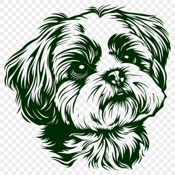 A detailed illustration of a Shih Tzu's head, suitable for digital design projects and cutting machine stencils.