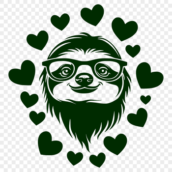A sloth with love hearts in its fur, suitable for vector art projects.