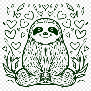 A sloth illustration in vector format, showcasing the animal's full body with love hearts.