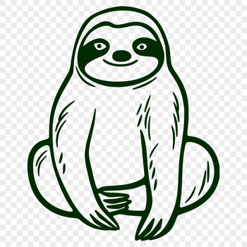 A full-body illustration of a sloth in a relaxed pose.