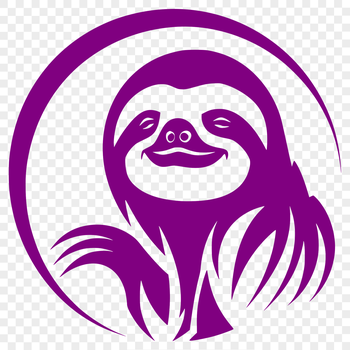 A detailed illustration of a sloth's head and body in a simplified vector design.