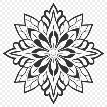 A delicate 2D illustration of a symmetrical snowflake with intricate details.