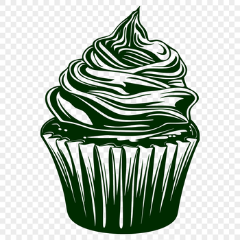 A vector graphic representation of a standard-sized cupcake with a rounded edge and tiered design.