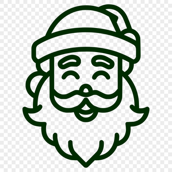 A simple line drawing illustration of Santa Claus's head in a festive Christmas theme.
