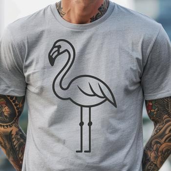 A simple line drawing of a full-bodied flamingo bird in a neutral pose.