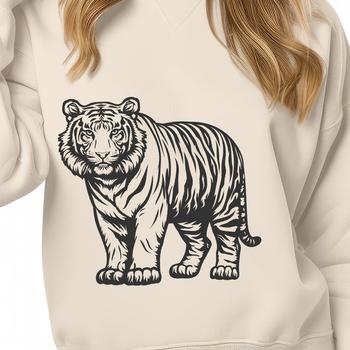 A full-body illustration of a standing tiger, depicted in a realistic style, suitable for vector graphics.