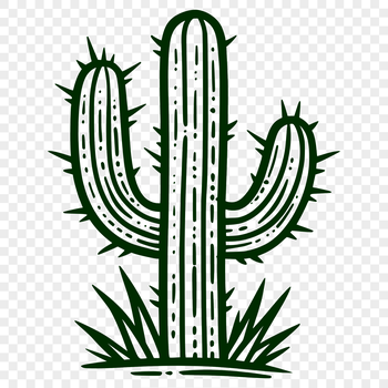 A detailed illustration of a cactus plant with sharp spines and waxy stem.