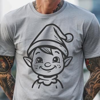 A cartoon illustration of a small Christmas elf with pointed hat and beard, designed as vector art for digital use.