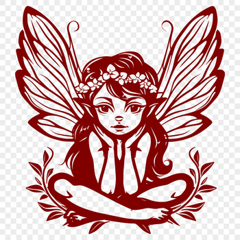 Mythical fairy with full body illustration in vibrant floral patterns, suitable for vector design.