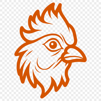 A simple line drawing of a chicken's head, illustrated as a farm animal.