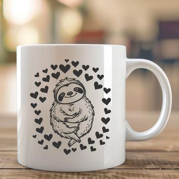 A sloth with heart shapes surrounding its body, suitable for crafting and design projects.