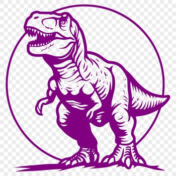 A large, prehistoric T Rex dinosaur standing upright on its hind legs.