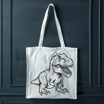 A detailed illustration of a Tyrannosaurus Rex in a prehistoric landscape.
