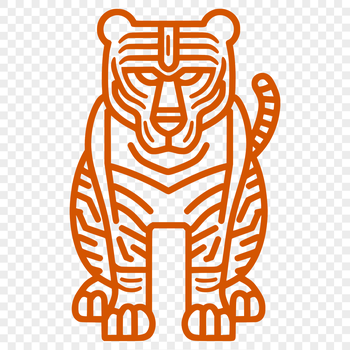 A detailed illustration of a tiger standing upright on its hind legs, showcasing its full body.