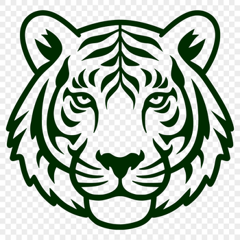 A simple line drawing of a tiger's head, suitable for vector design and cutting machine projects.