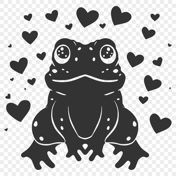 A full-body illustration of a toad with love hearts surrounding its body.