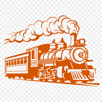 Train transportation vehicle with wheels and carriages in vector design format.