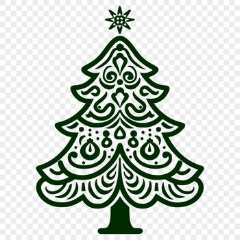 A festive evergreen Christmas tree with ornaments and lights in a decorative arrangement.