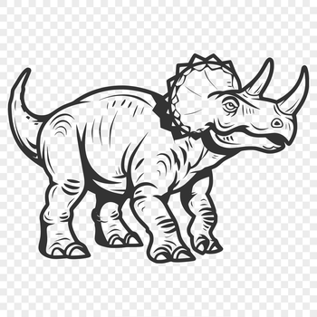 Illustration of a triceratops dinosaur in full body pose with prehistoric details.