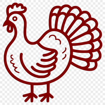 A simple line drawing of a full-body turkey, suitable for farm or home decoration during Christmas.