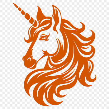 A stylized illustration of a mythical creature with a horse's body and a single horn on its head.