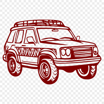 A detailed illustration of a vehicle with bold lines and shapes.