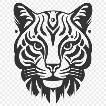 A detailed illustration of an ocelot's head with distinctive markings and facial features.