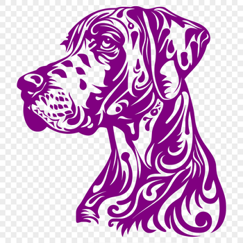A detailed illustration of a Great Dane's head, featuring intricate designs and patterns.