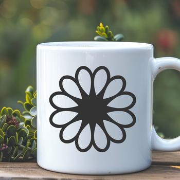 A simple line drawing of a sunflower with bright yellow petals and dark centers.