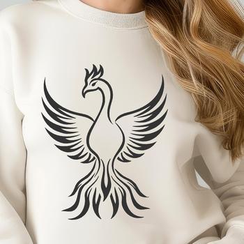 Illustration of a mythical phoenix with its wings spread wide.