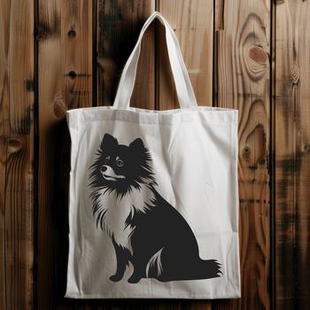 A vector design of a single Pomeranian animal in a seated pose.