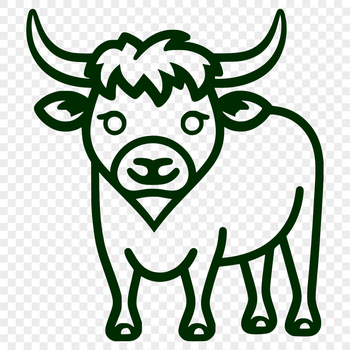 A simple line drawing of a cow in full body pose, suitable as a vector art template.