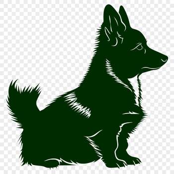A stylized illustration of a seated Welsh Corgi dog from the side.