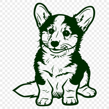 A full-body illustration of a sitting Welsh Corgi breed dog.