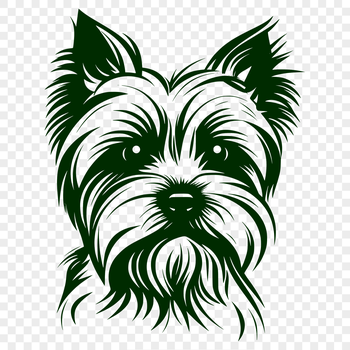 Illustrated portrait of a small breed dog with distinctive features typical of a Yorkshire Terrier.