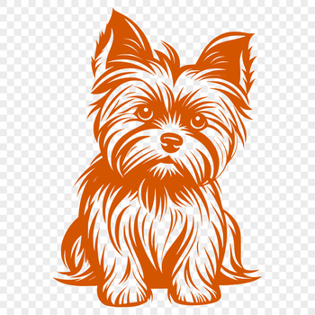 A full-body illustration of a seated Yorkshire Terrier dog breed.