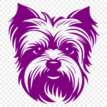 A detailed illustration of a small dog's head with distinctive features typical of the Yorkshire Terrier breed.