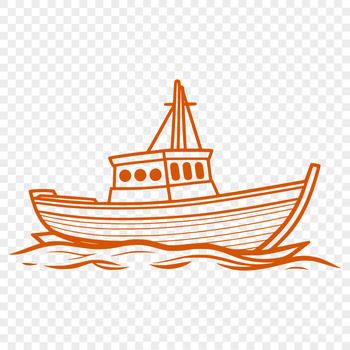Illustrated boat graphic with intricate design elements.