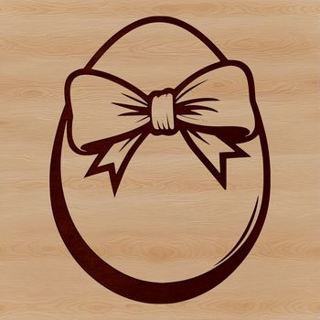 A colorful illustration of a decorated Easter egg with a ribbon bow.