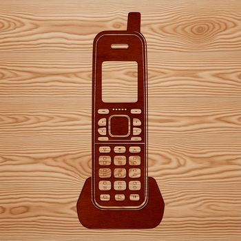 A simple line drawing of a telephone with a cord and receiver, suitable for cutting machine templates.